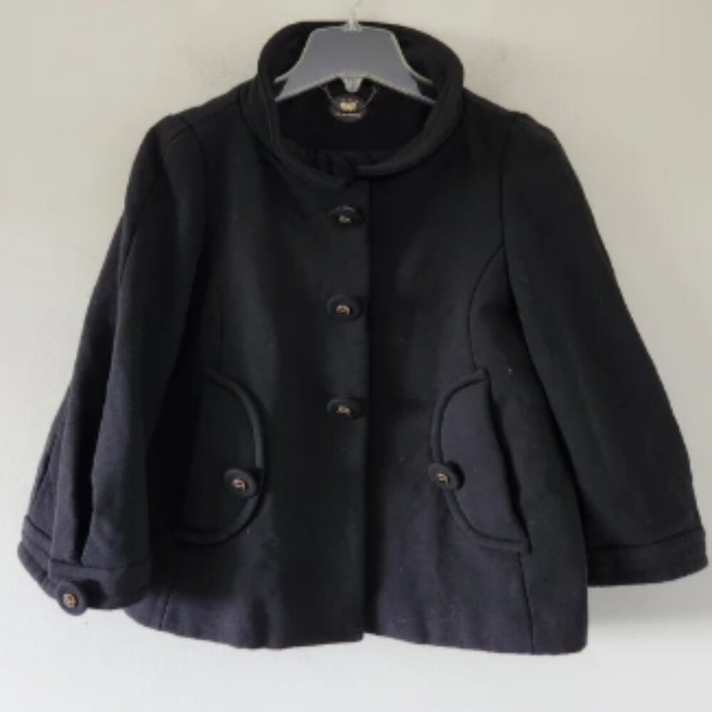 ANYA HINDMARCH | Short Wool Jacket Silk Lining Black Sz L